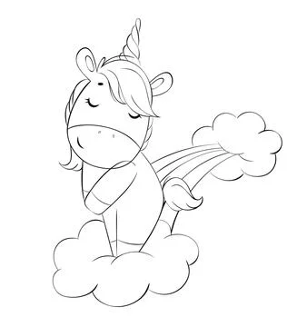 Funny magic black and white unicorn cartoon character Stock Illustration