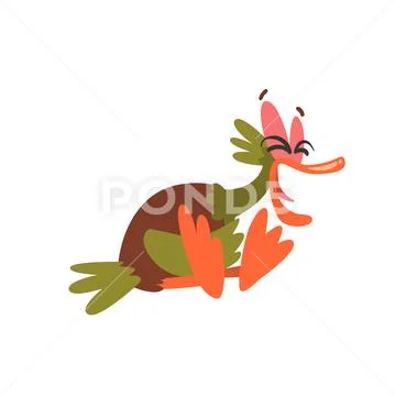 Funny Male Mallard Duck Sitting and Laughing, Comical Bird Cartoon Character Stock Illustration
