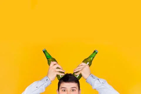 Funny man with beer Stock Photos
