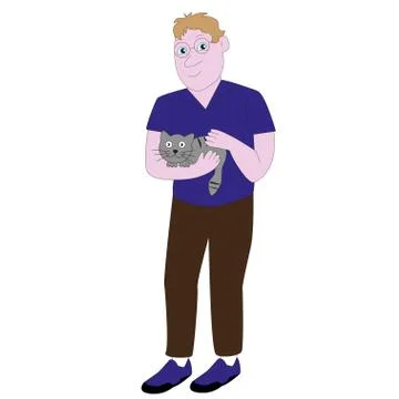 Funny man with a cat. Stock Illustration