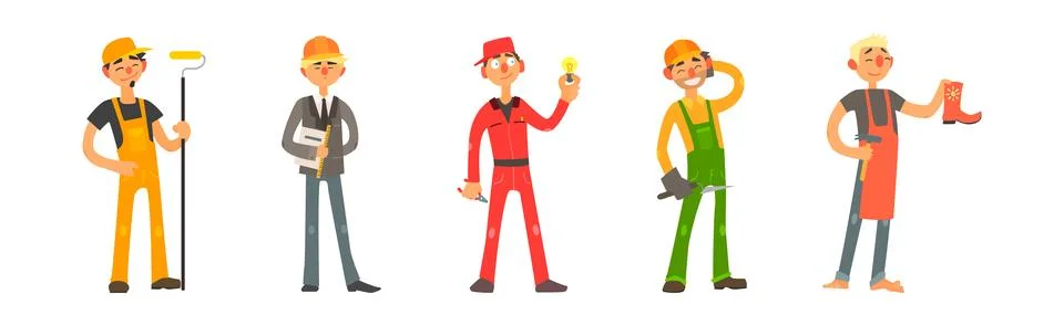 Funny Man Character Engaged in Different Occupation Vector Set Stock Illustration