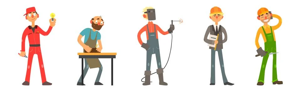 Funny Man Character Engaged in Different Occupation Vector Set Stock Illustration