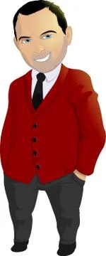 Funny man in a crimson jacket Stock Illustration