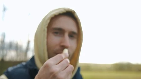 Funny man eats sweet tasty cornflakes. Happy Stock Footage 130102716