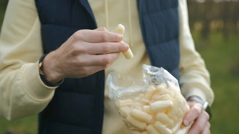 Funny man eats sweet tasty cornflakes. Happy Stock Footage 130102719