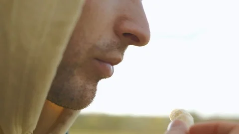Funny man eats sweet tasty cornflakes. Happy Stock Footage 130102723