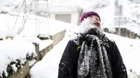 Funny man gets snowball in his face Video stock 45506103