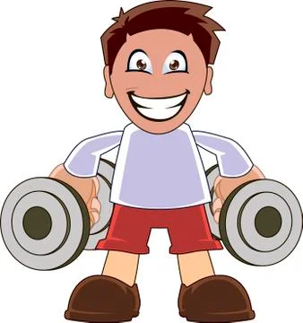 Funny man lifting dumbbells Stock Illustration