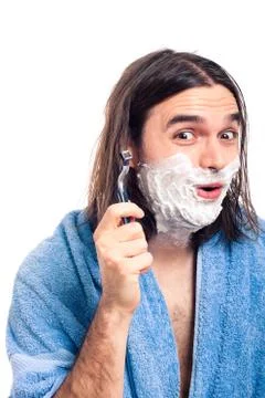 Funny man shaving Stock Photos