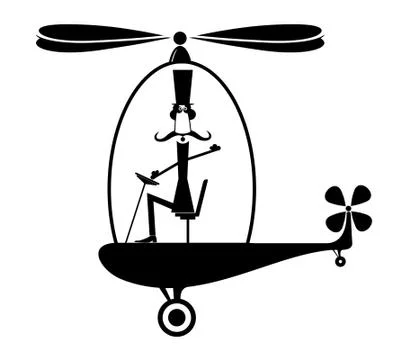 Funny man in the top hat flies on the helicopter illustration Stock Illustration