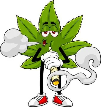Funny Marijuana Leaf Cartoon Character Smoking A Big Joint Cigarette Stock Illustration