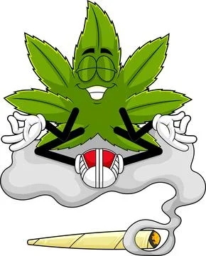 Funny Marijuana Leaf Character Meditates Over Smoke On А Joint Cigarette Stock Illustration