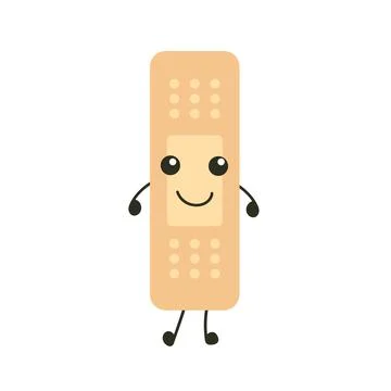 Funny medical plaster patch character happiness. Humor medical emoticons medi Stock Illustration