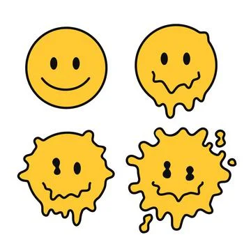 Funny melt smile faces. Vector hand drawn doodle cartoon character illustration Stock Illustration