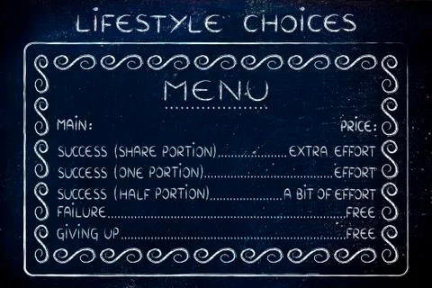 Funny menu of life choices: work for success or fail for free Stock Illustration