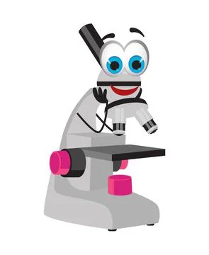 Funny Microscope with eyes on white background Illustrazione stock