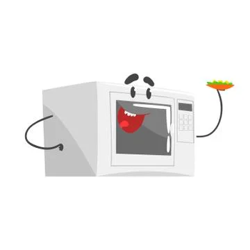 Funny microwave character with smiling face, humanized home electrical equipment Stock Illustration