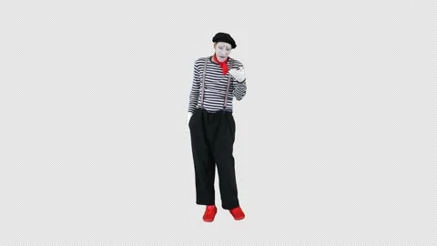 Funny mime using imaginary smartphone, Alpha Channel Stock Footage 151160860