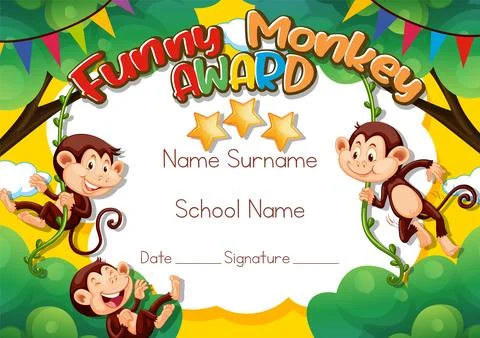 Funny monkey award certificate template 스톡 일러스트