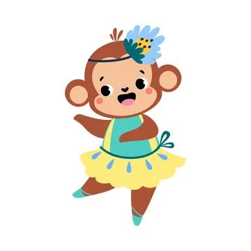 Funny Monkey Ballet Dancing in Skirt and Pointe Shoes Vector Illustration Stock Illustration