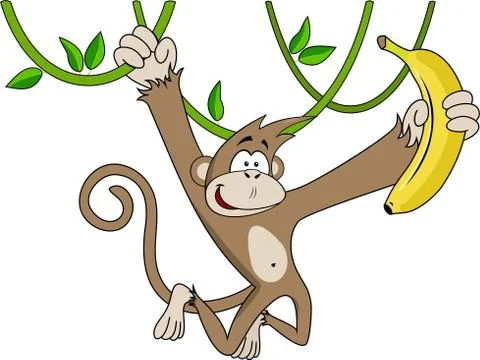 Funny monkey with banana. Stock Illustration