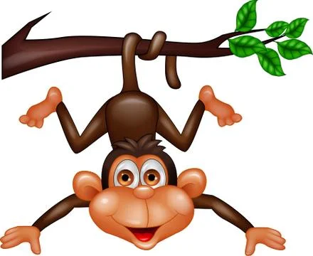 Funny monkey cartoon hanging on tree branch Stock Illustration