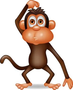 Funny monkey cartoon thinking Stock Illustration