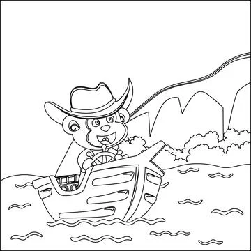 Funny monkey cartoon vector on little boat with cartoon style, Stock-Illustration