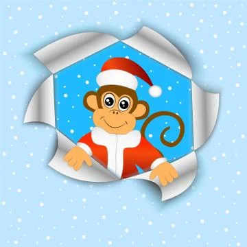 Funny monkey in a Christmas hat Stock Illustration