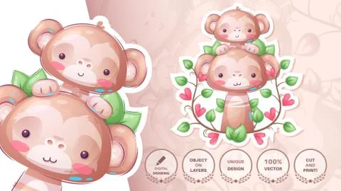 Funny monkey family - seamless pattern Stockillustratie