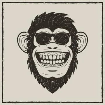 Funny monkey in sunglasses vector grunge t-shirt printing design Stock Illustration