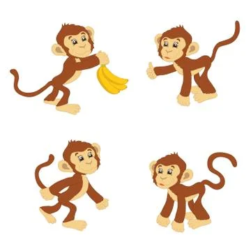 Funny monkeys with bananas. Stock Illustration
