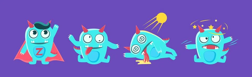 Funny Monster Character Engaged in Different Activity Vector Set Stock Illustration