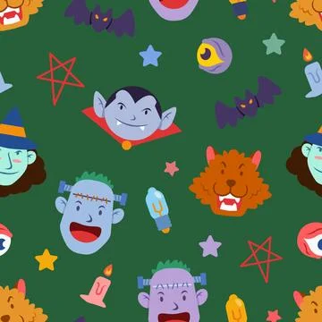 Funny Monster Character Pattern Stock Illustration