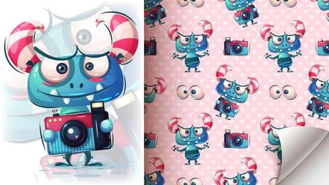 Funny monster illustration - seamless pattern Stockillustratie