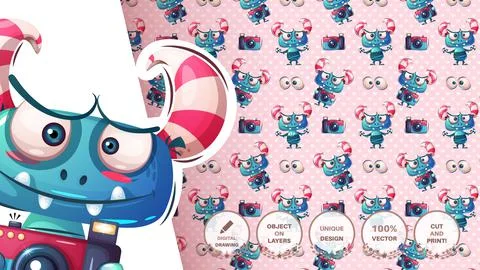 Funny monster illustration - seamless pattern Stockillustratie