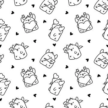 Funny monster. Seamless pattern. Coloring Page. Stock Illustration