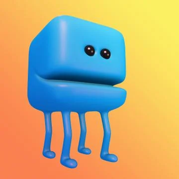 Funny monster smiling blue cube on legs. 3d illustration. Stock Illustration