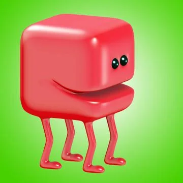 Funny monster smiling cube on legs. 3d illustration. Stock Illustration