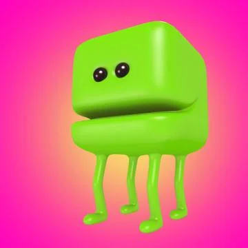 Funny monster smiling green cube on legs. 3d illustration. Stock Illustration