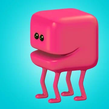 Funny monster smiling red cube on legs. 3d illustration. Stock Illustration
