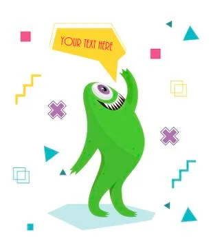 Funny monster waving his hand. Geometric colorful background. Cartoon character Stock Illustration