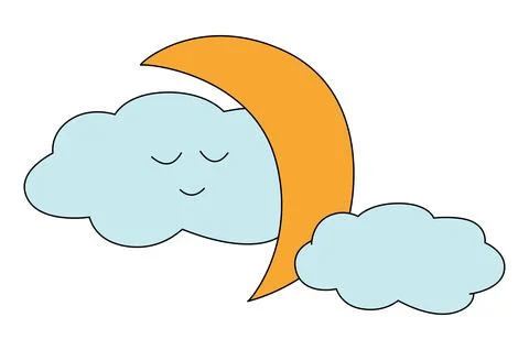 Funny moon and clouds on a white background Stock Illustration