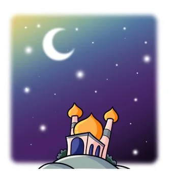 Funny Mosque with starry night background. Stock Illustration