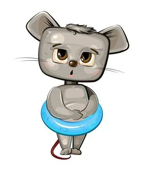 Funny Mouse got ready to swim in an inflatable ring. Funny comic baby animal Stock Illustration