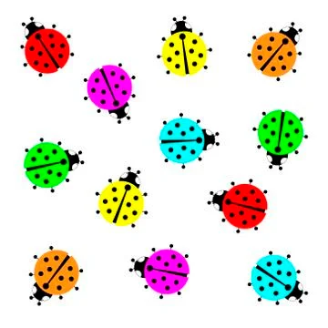 Funny multi-colored ladybugs on a white background. Vector illustration. Stock Illustration