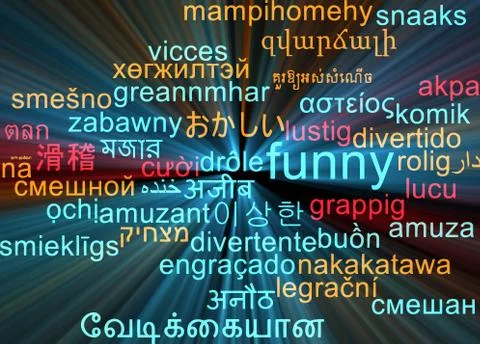 Funny multilanguage wordcloud background concept glowing Stock Illustration