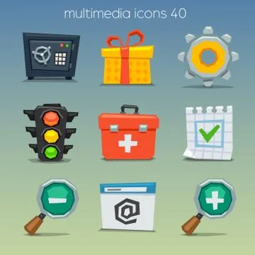 Funny multimedia icons-set Stock Illustration