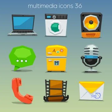 Funny multimedia icons-set Stock Illustration