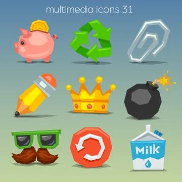 Funny multimedia icons-set Stock Illustration